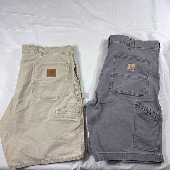 Vintage Y2K Carhartt Khaki Work Shorts + Gray Relaxed Fit Shorts Bundle Men’s 38 - Picture 1 of 16